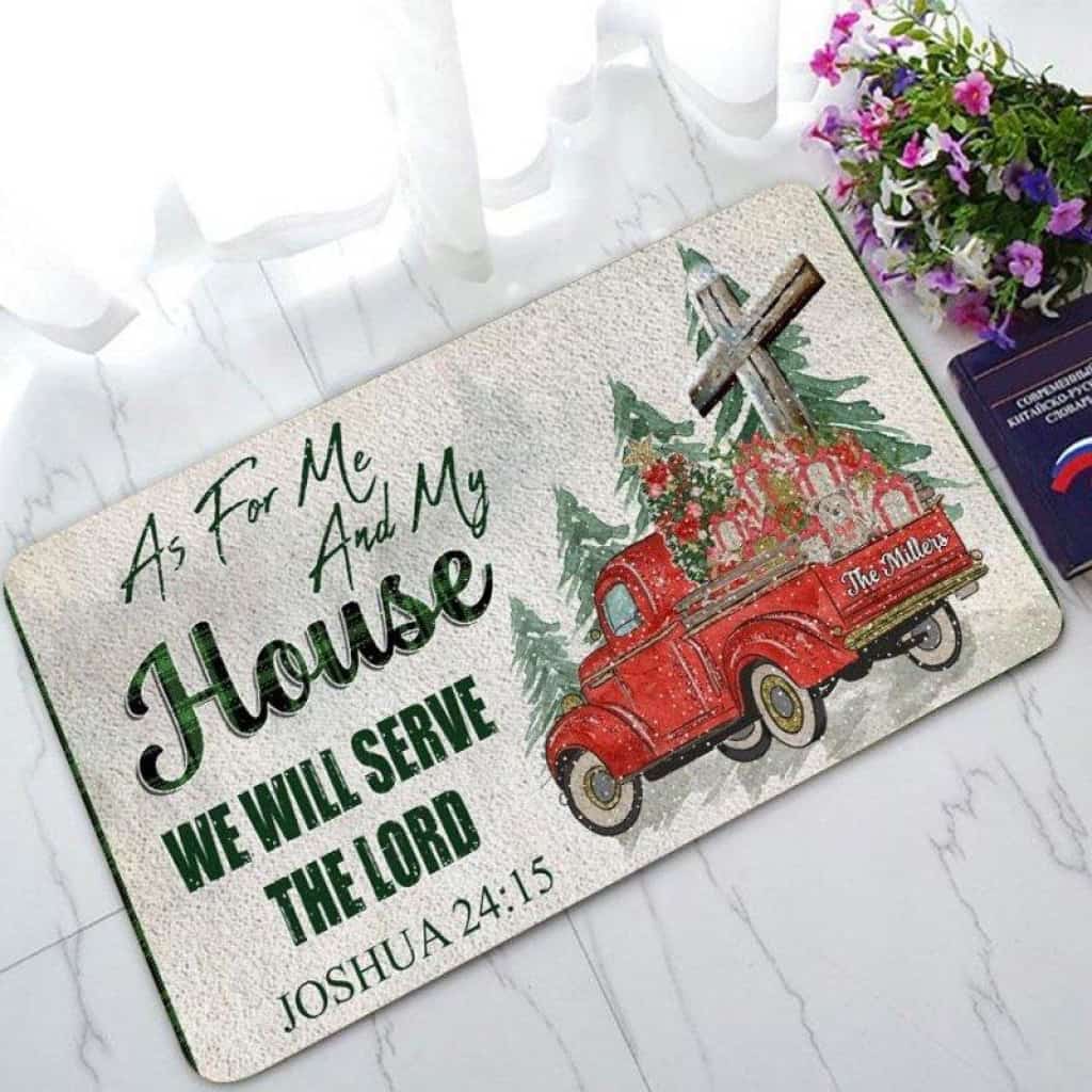 We Will Serve The Lord Personalized Christmas Doormat