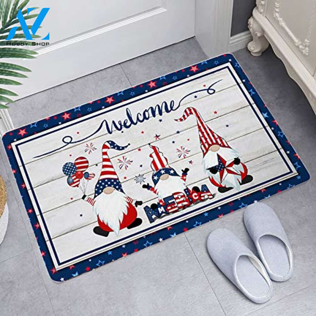 Weeloloe Patriotic Door Mats Gnomes Welcome Floor Mat for Indoor and Outdoor Warm House Gift Welcome Mat Gift for Friend Family