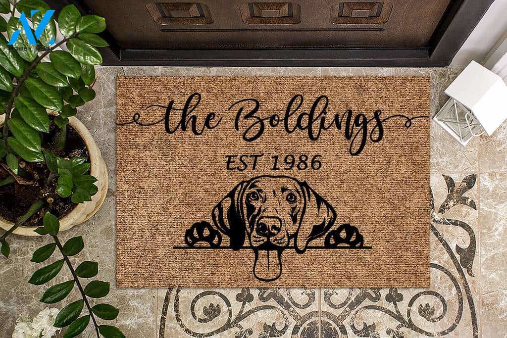 Weimaraner Dog Puppy Funny Dog Custom Name & Year Doormat