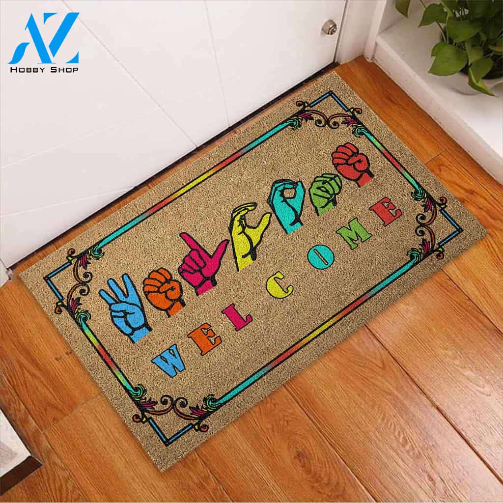Welcome American Sign Language Indoor And Outdoor Doormat Warm House Gift Welcome Mat Birthday Gift For Friend Family