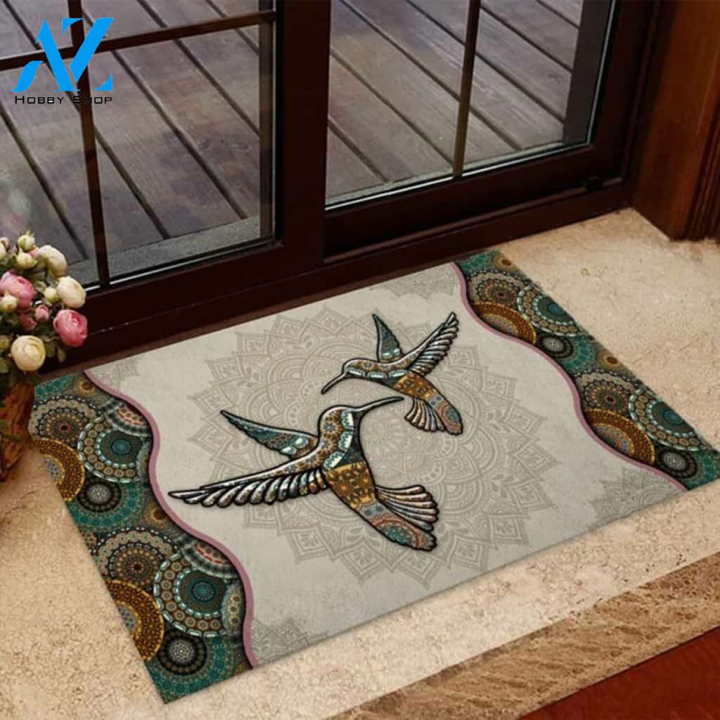 Welcome Brocade Hummingbird Mat, Hummingbird Lover Family Doormat, Bird Couple Welcome Mat House Warming Gift Home Decor Funny Doormat Gift Idea
