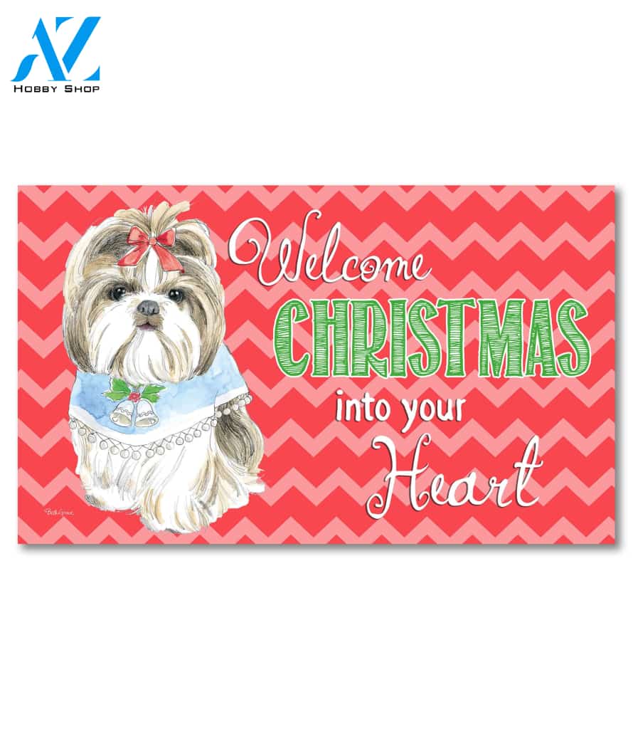 Welcome Christmas Shih Tzu Doormat - 18" x 30"