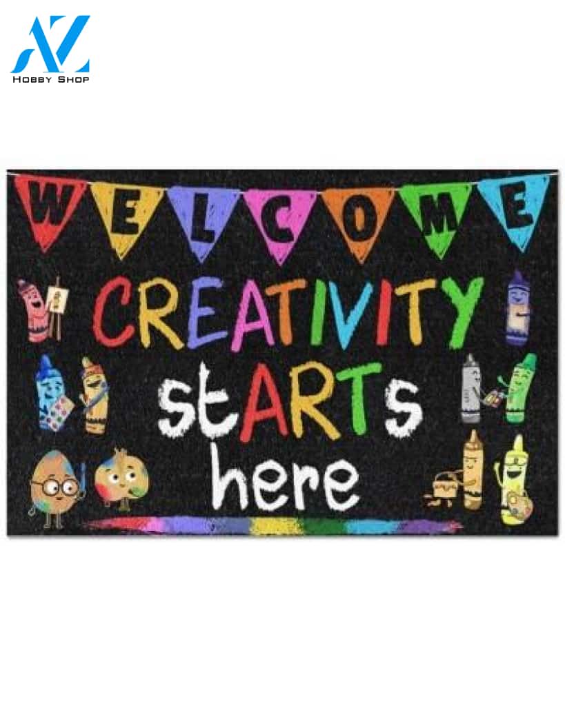 Welcome Creativity Starts Here Funny Indoor And Outdoor Doormat Gift For Teacher Student Decor Warm House Gift Welcome Mat Back To School