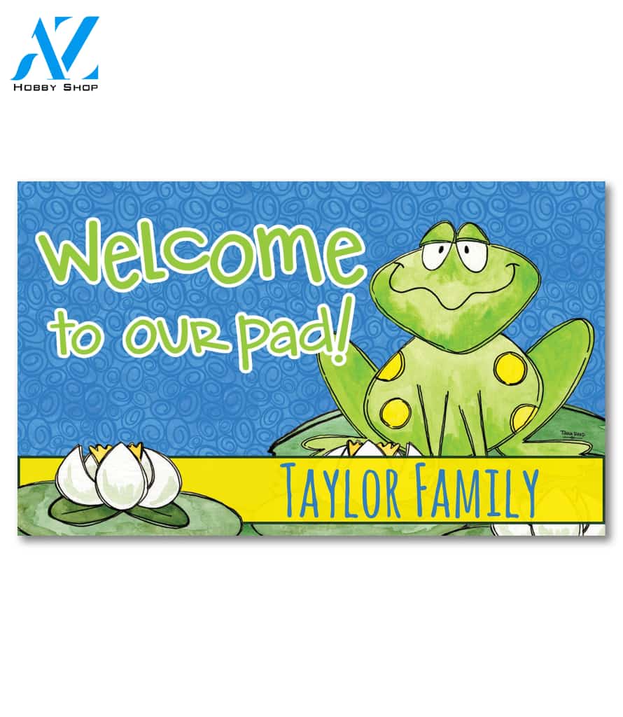 Welcome Frog and Lily Pad Personalized Doormat - 18" x 30"