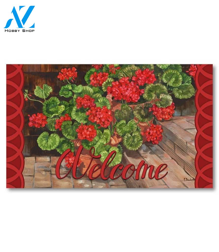 Welcome Geraniums Doormat - 18" x 30"
