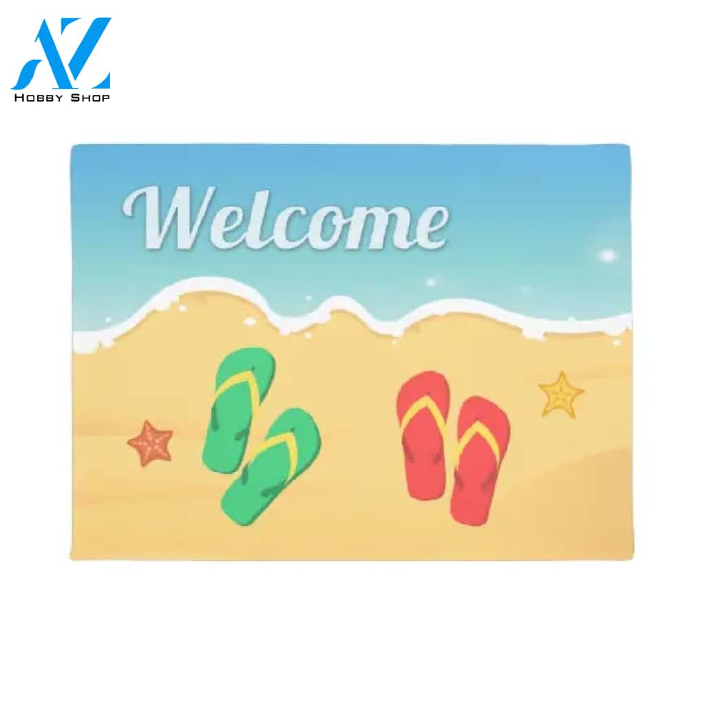 Welcome In Summer Beach Sandal Starfish Doormat Welcome Mat House Warming Gift Home Decor Funny Doormat Gift Idea