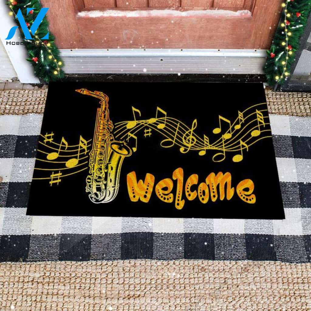 Welcome Saxophone Doormat Welcome Mat Housewarming Gift Home Decor Funny Doormat Gift Idea For Saxophone Lovers Gift For Friend