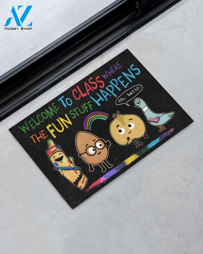 Welcome The Fun Stuff Happens Doormat Classroom Indoor And Outdoor Doormat Warm House Gift Welcome Mat Gift For Friend Family Gift For Teacher