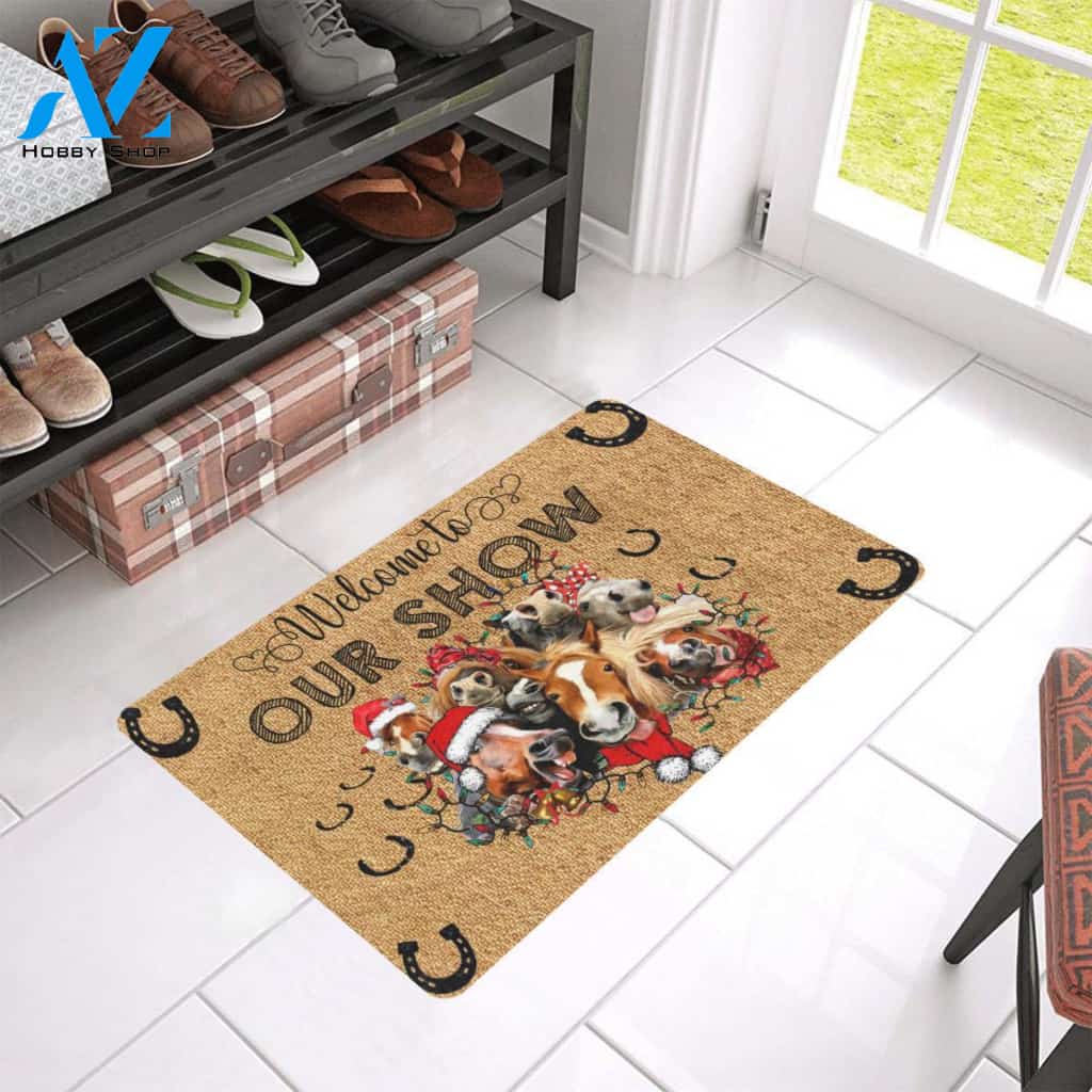 Welcome To Our Show Horse Easy Clean Welcome DoorMat | Felt And Rubber | 40x60 cm | 45x75 cm | 60x90 cm | Colorful | DO1423