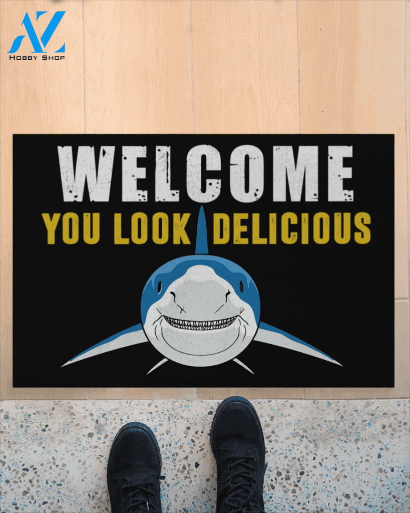 Welcome You Look Delicious, Funny Shark Doormat