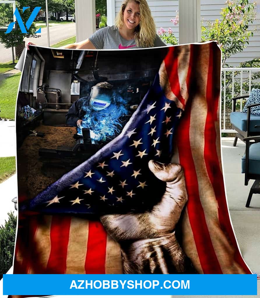 Welder American Flag Fleece Blanket