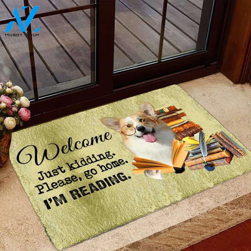 Welsh Corgi I'm Reading Dog Doormat