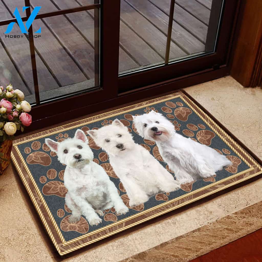 West Highland White Flower Paw - Dog Doormat | Welcome Mat | House Warming Gift