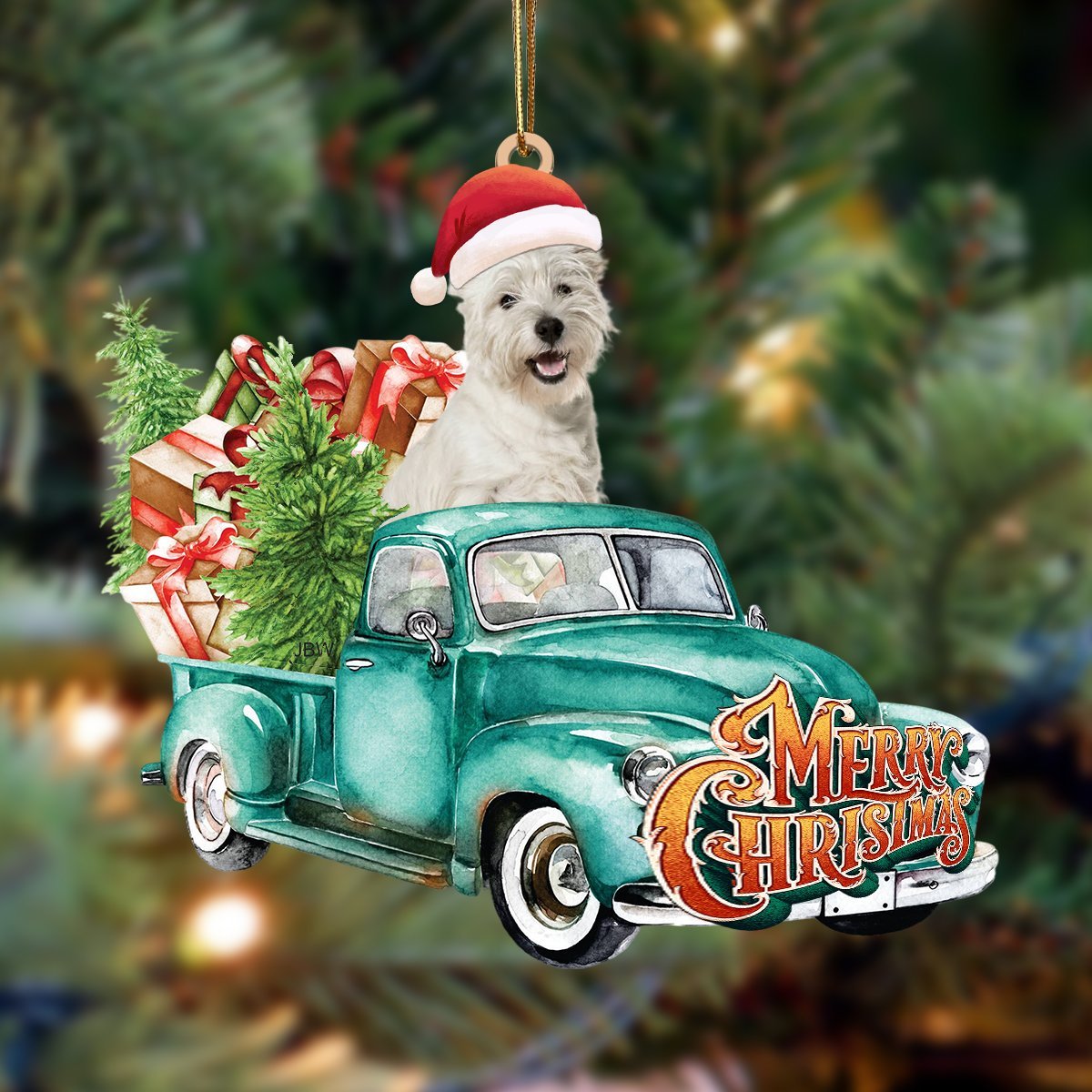 West Highland White Terrier-Green Truck Hanging Ornament