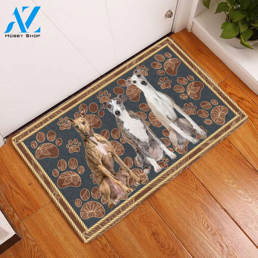 Whippet Flower Paw H12831 - Door Mat | Welcome Mat | House Warming Gift