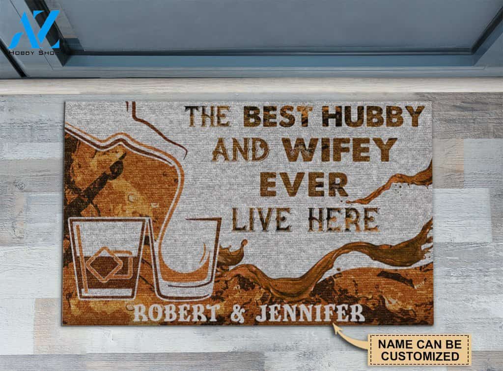 Whiskey Best Hubby Wifey Live Here Custom Doormat | Welcome Mat | House Warming Gift