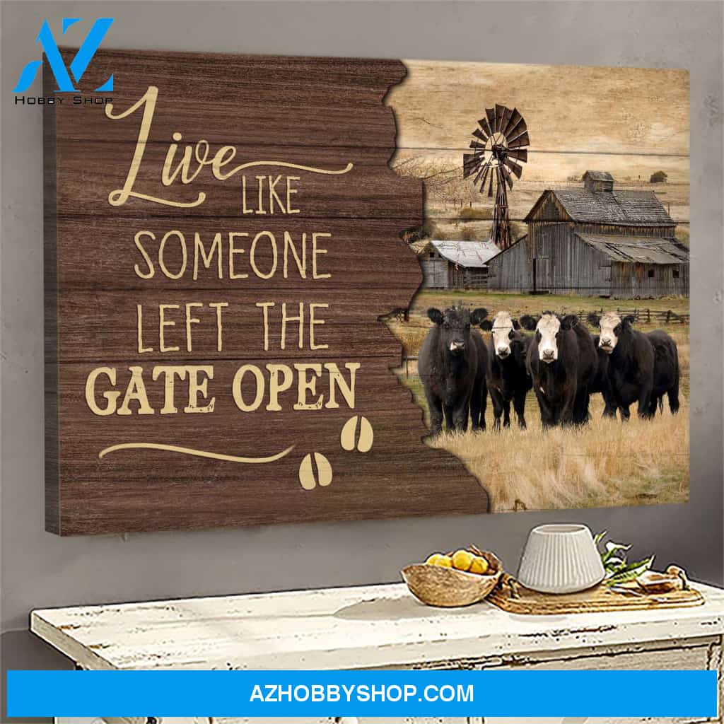 White face angus cattle - Live like someone left the gate open Jesus Landscape Canvas Prints - Wall Art