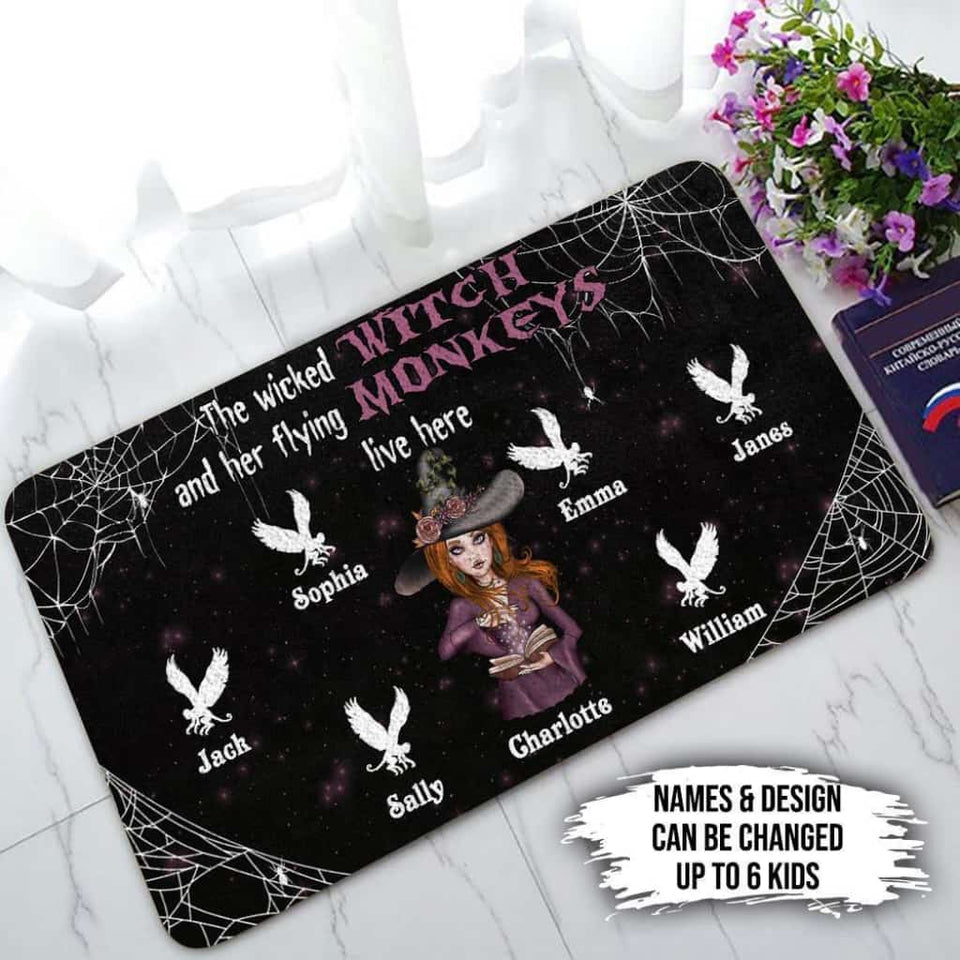 Wicked Witch And Flying Monkeys Personalized Halloween Doormat