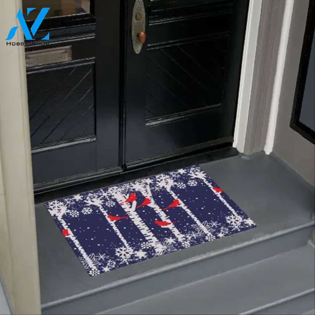 Winter Cardinal Scene Funny Doormat Welcome Mat House Warming Gift Home Decor Gift for Cardinal Lovers Funny Doormat Gift Idea