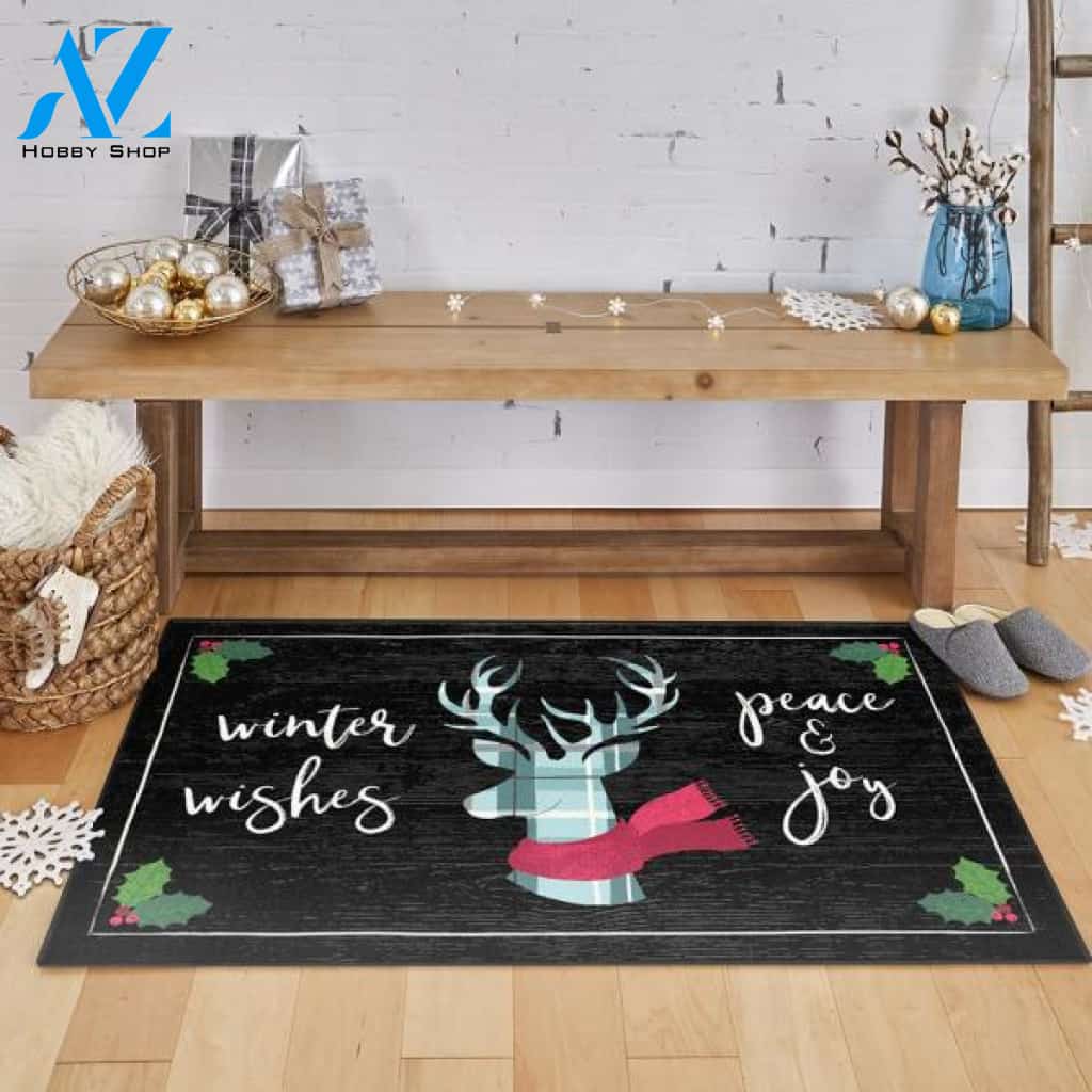 Winter Wishes Peace And Joy Doormat Indoor And Outdoor Mat Entrance Rug Sweet Home Decor Housewarming Gift Gift Friend Family Christmas Holiday