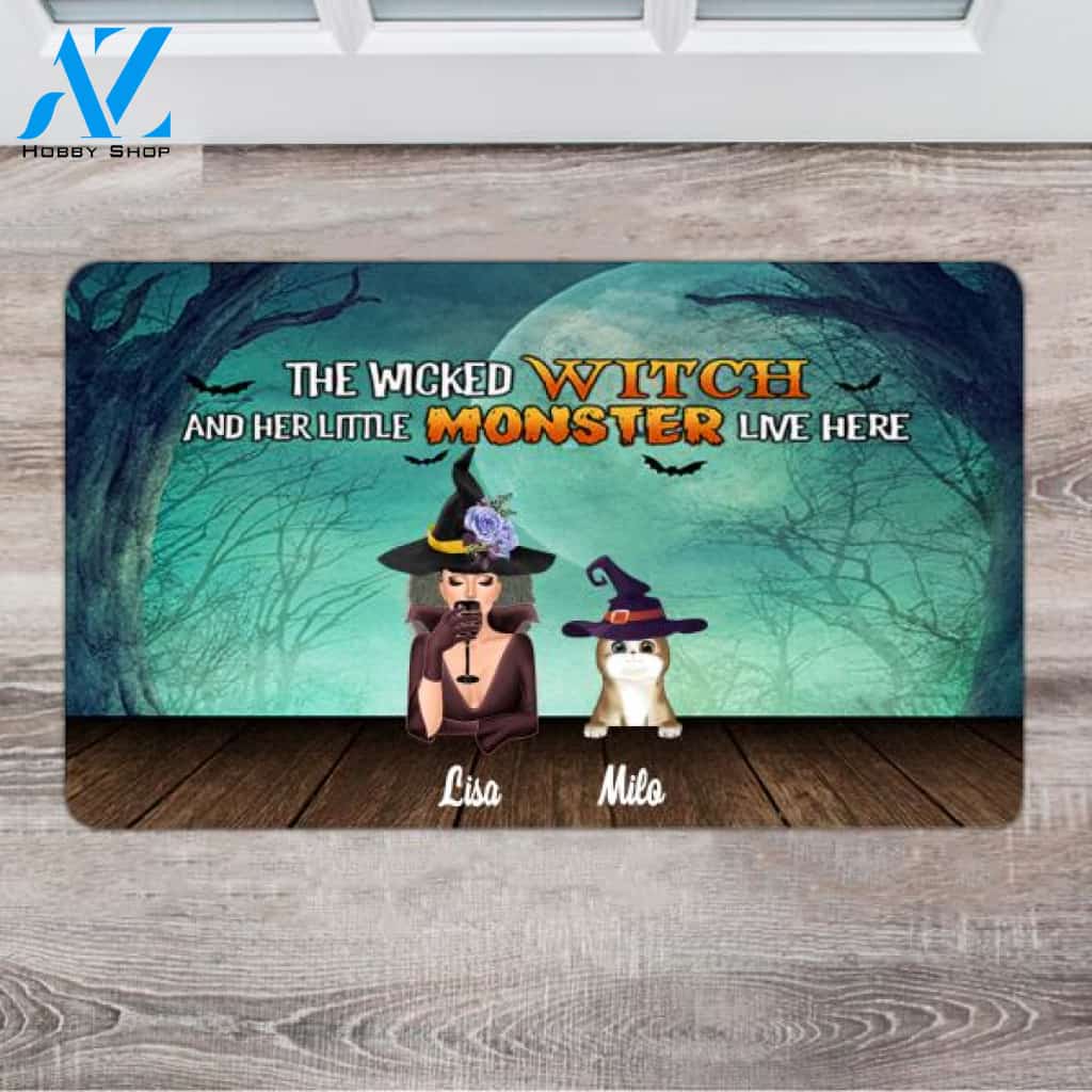 Personalized Witch Doormat - Gifts For Halloween Lovers - Up To 4 Cats
