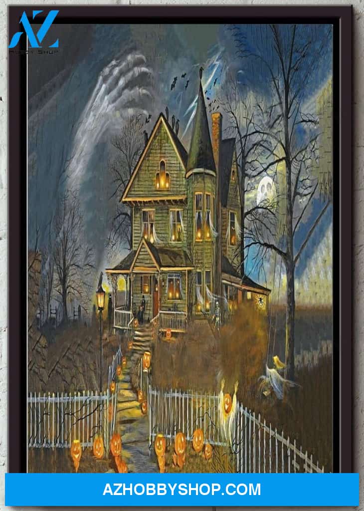 Witch House In Midnight Halloween Canvas And Poster, Wall Decor Visual Art, Halloween Gift, Happy Halloween