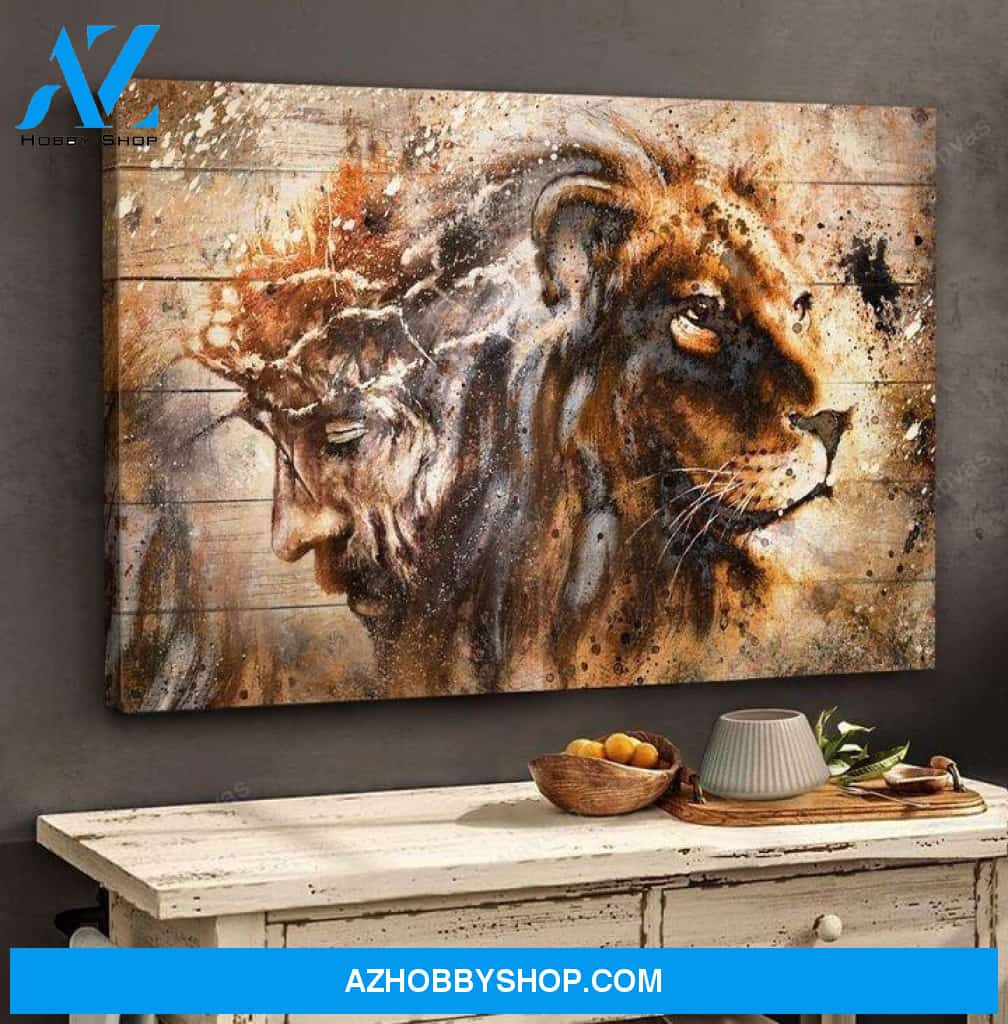 Wonderful lion and Jesus Landscape Canvas Prints - Wall Art