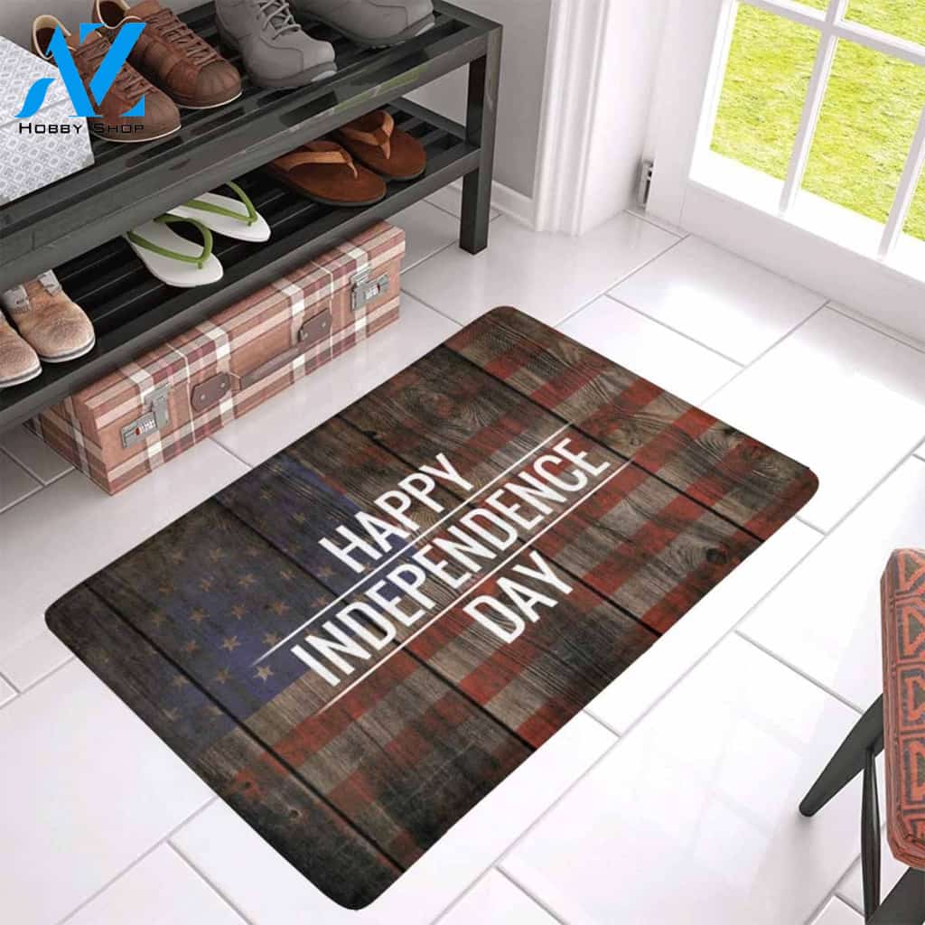 Wooden Happy Independence Day Memorial Day on American Flag Doormat Indoor and Outdoor Doormat Warm House Gift Welcome Mat Gift for Friend Family