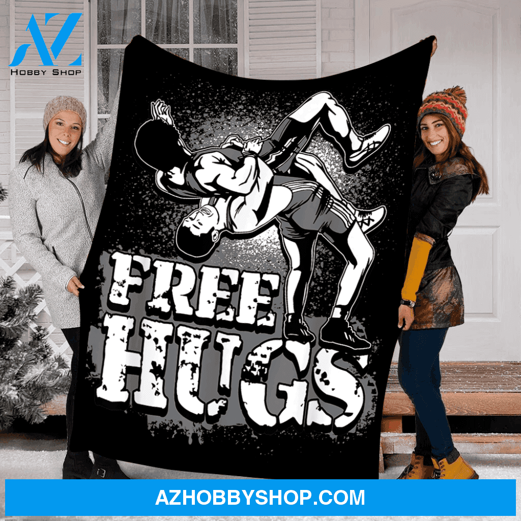 Wrestling Free Hugs Fleece Blanket Home Decor Bedding Couch Sofa Soft And Comfy Cozy Wrestling Lovers Gift, Gift For Friend Family