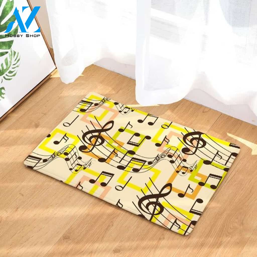 Yellow Music Notes Doormat Indoor and Outdoor Doormat Warm House Gift Welcome Mat Birthday Gift for Music Lovers Piano Lover