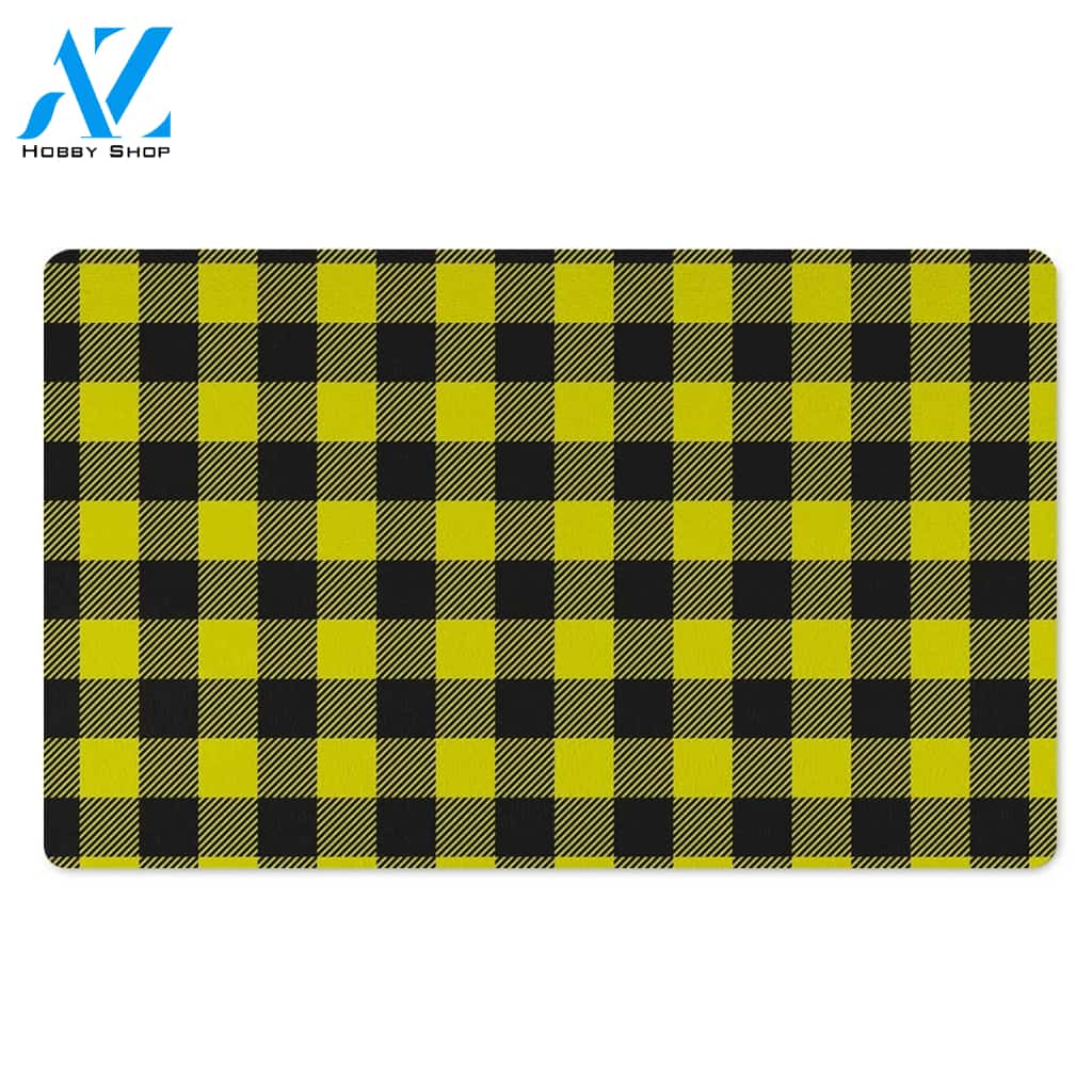 Yellow Plaid Door Mat