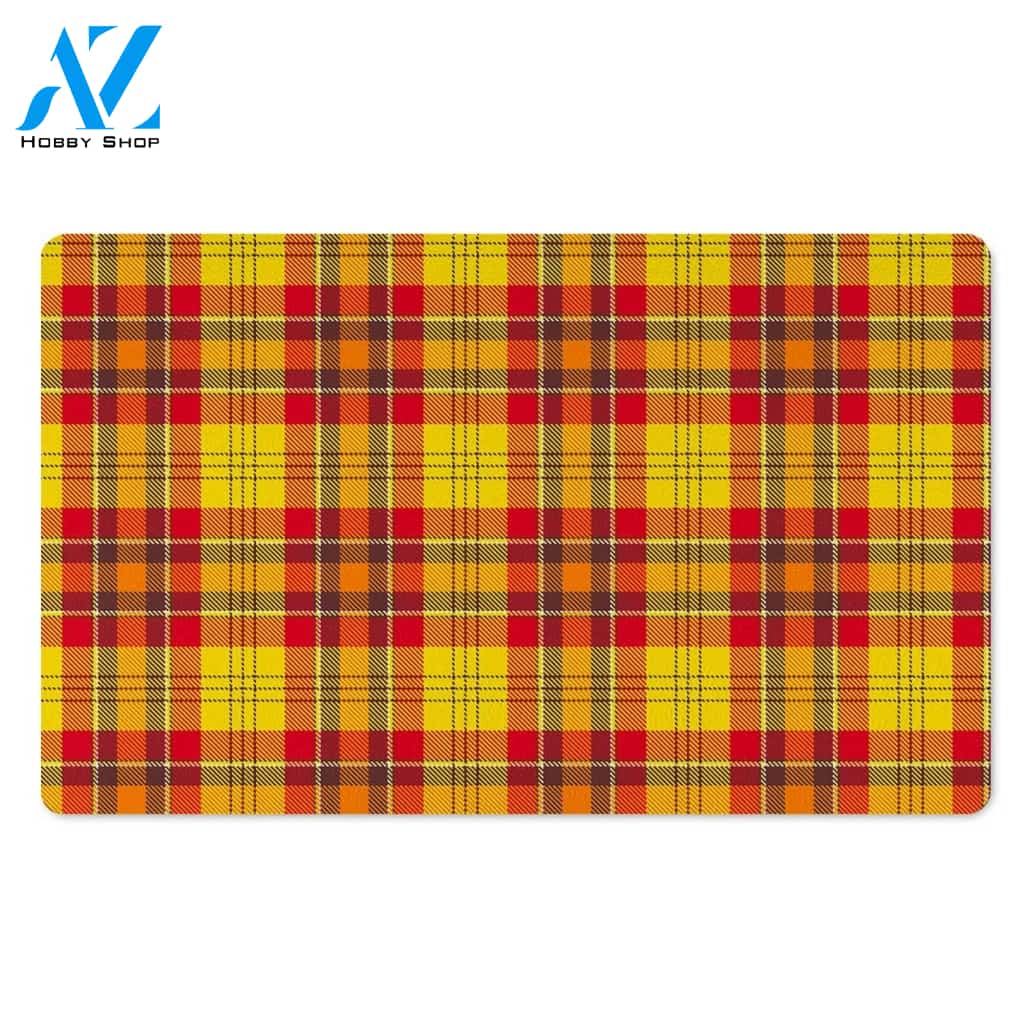 Yellow Plaid Tartan Door Mat