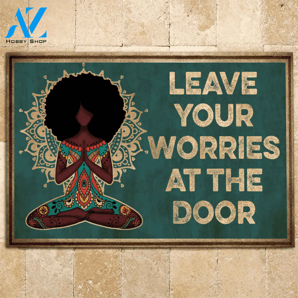Yoga, Afro Doormat Yoga Afro Leave Your Worries At The Door | Welcome Mat | House Warming Gift