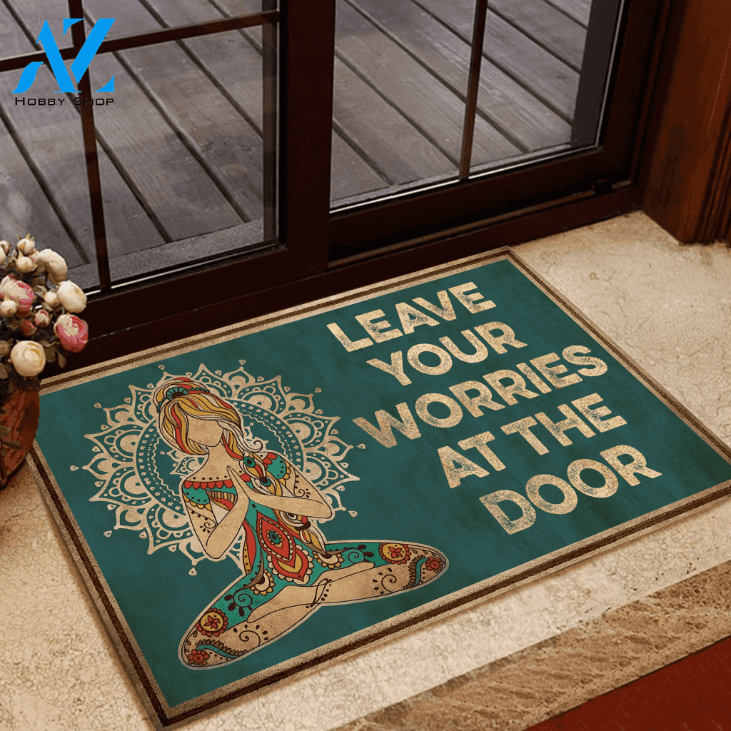 Yoga Girl Leave Your Worries At The Door Indoor And Outdoor Doormat Warm House Gift Welcome Mat Birthday Gift For Yoga Lovers