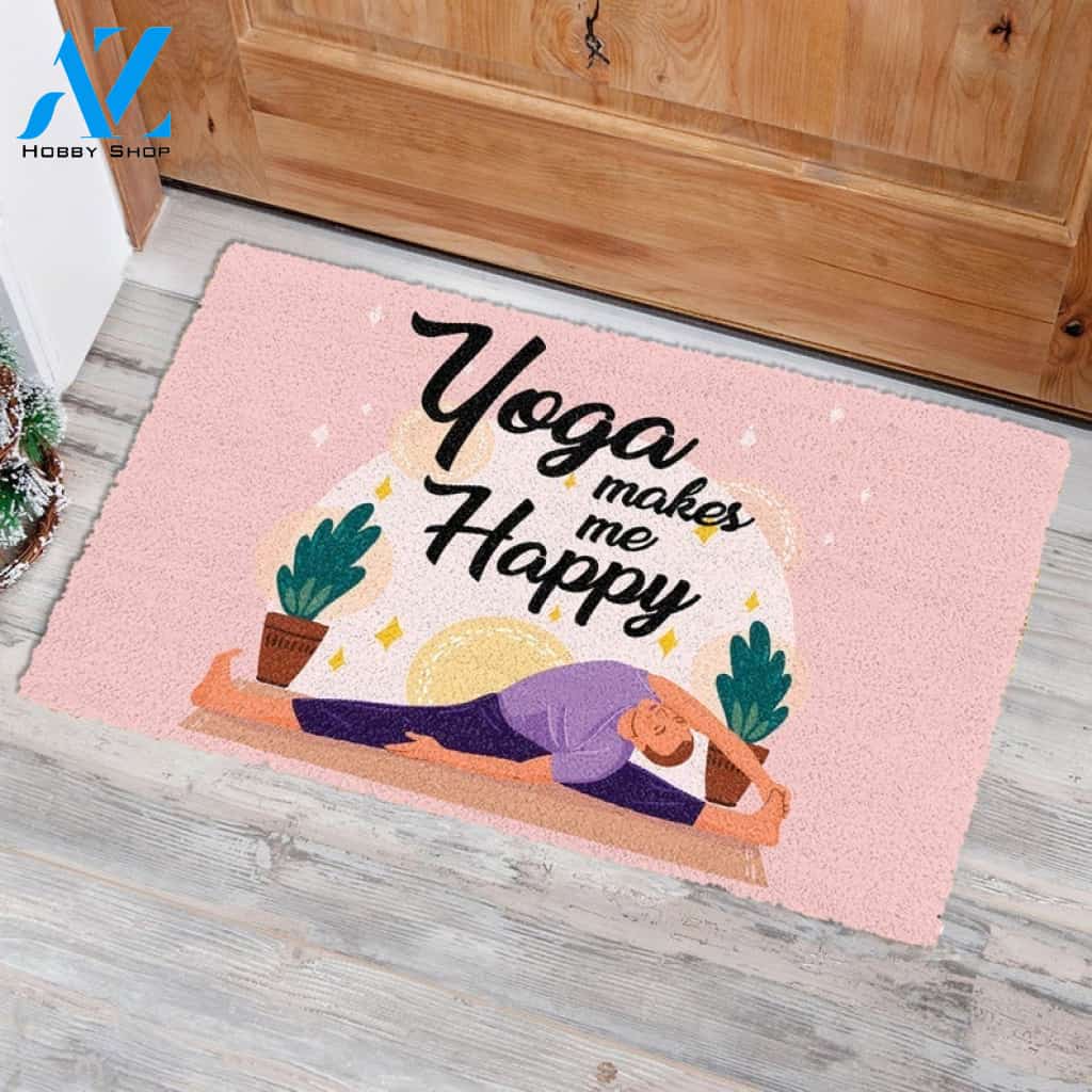 Yoga Makes Me Happy Doormat Welcome Mat Housewarming Gift Home Decor Funny Doormat Gift Idea For Yoga Lovers Gift For Friend