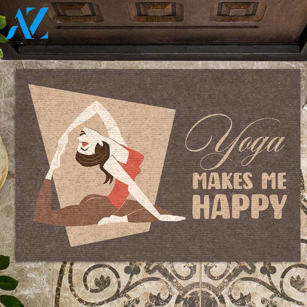 Yoga Makes Me Happy Doormat Welcome Mat House Warming Gift Home Decor Funny Doormat Gift Idea