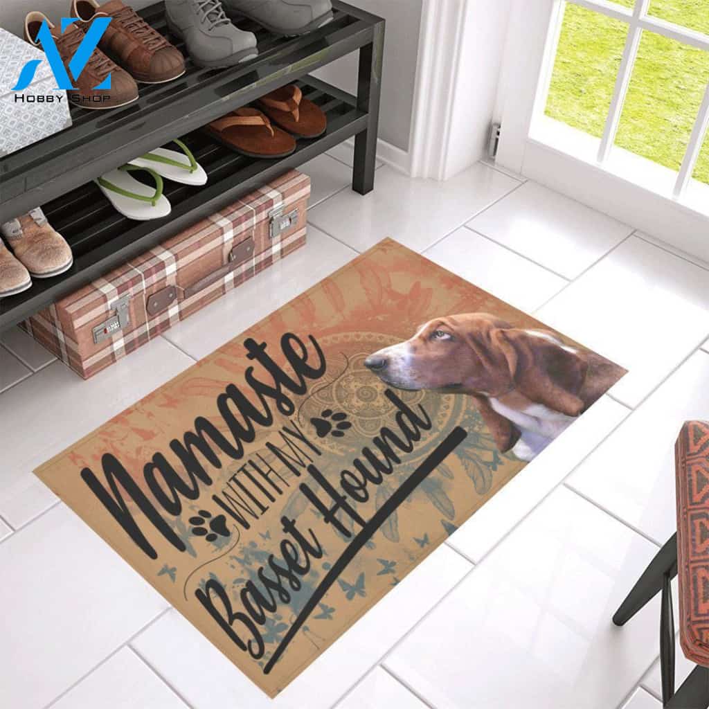 Yoga Namaste With Basset Hound Home Decor Doormat - Welcome Mat - House Warming Gift