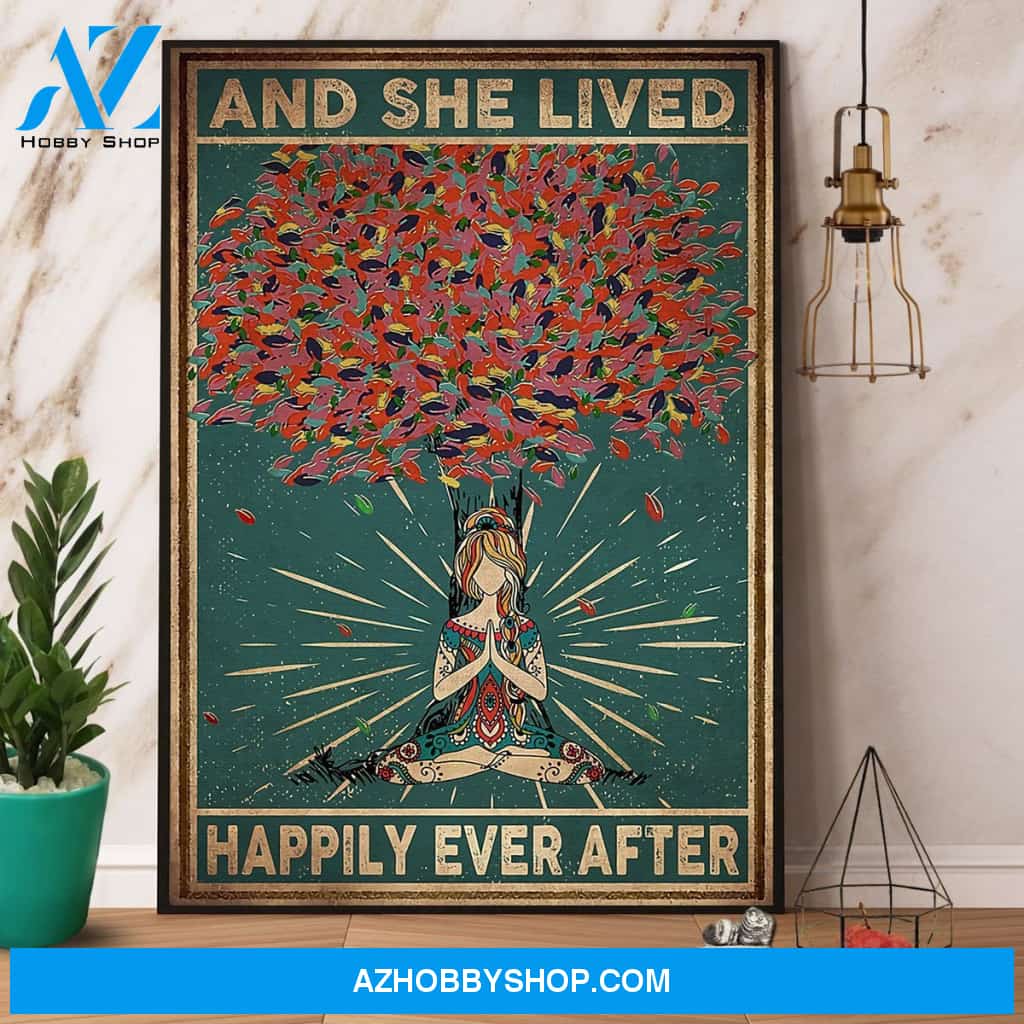 Yoga & Tree And She Lived Happily Ever After Canvas And Poster, Wall Decor Visual Art