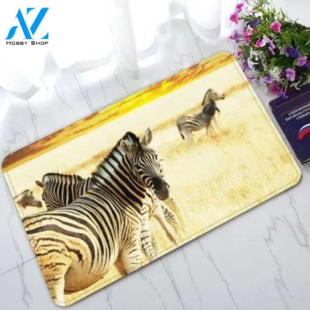 Zebra in Sunset Field Animal Doormat Indoor and Outdoor Mat Entrance Rug Sweet Home Decor Housewarming Gift Gift for Zebra Lovers Wildlife Animals Lovers