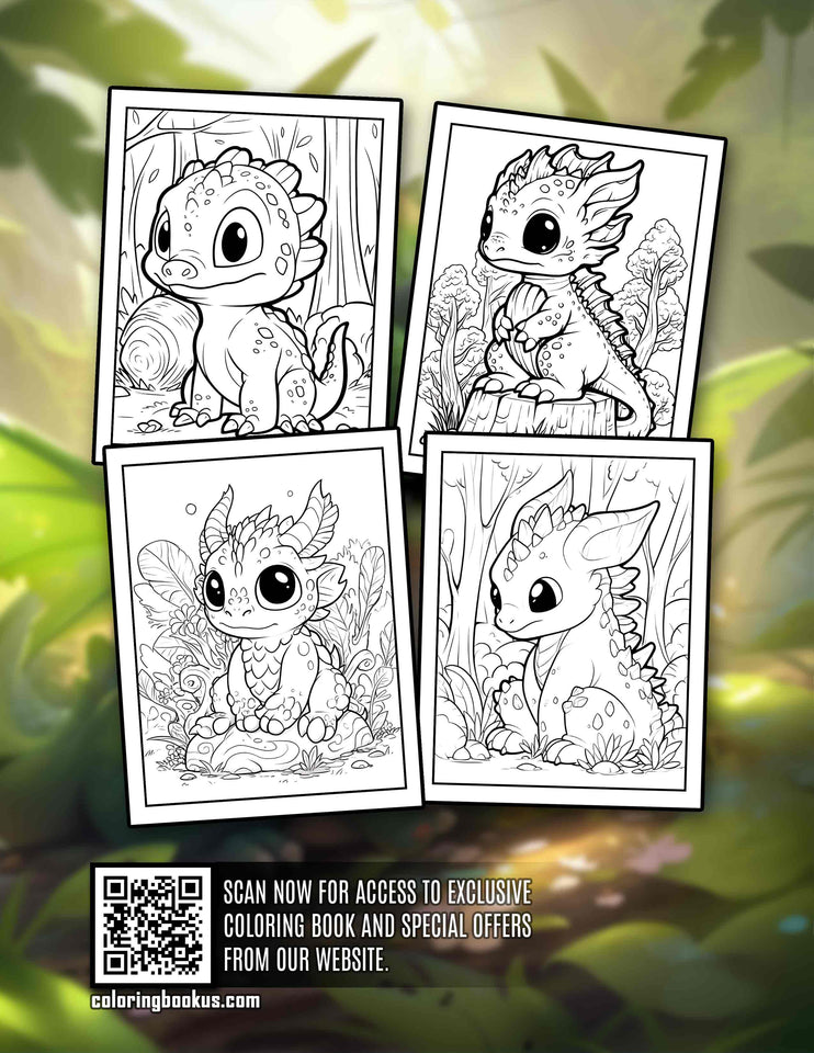 Baby Woodland Dragon 30 Pages Printable Coloring Book