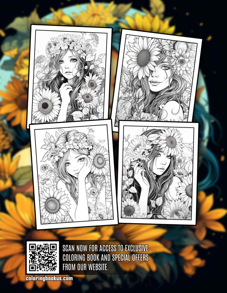 Beautiful Sunflower Fairy 30 Pages Printable Coloring Book