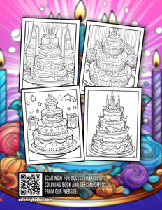 Birthday Cake 30 Pages Printable Coloring Book