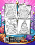 Birthday Cake 30 Pages Printable Coloring Book