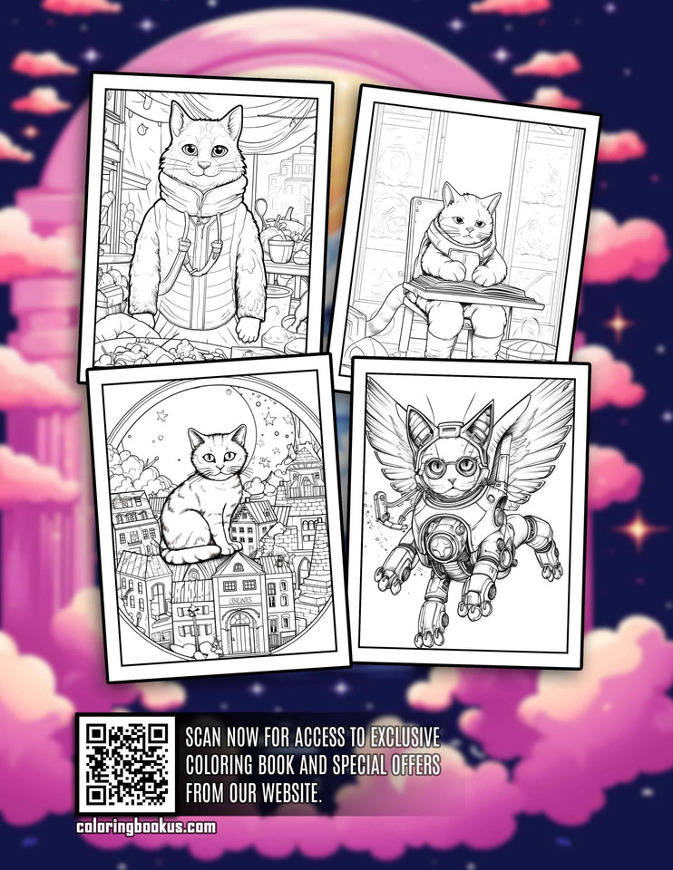 Cat In Multiverse 30 Pages Printable Coloring Book