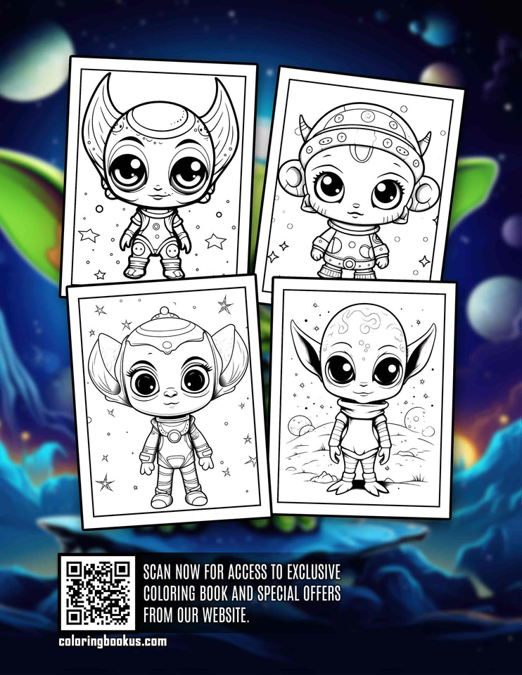 Chibi Cute Alien 30 Pages Printable Coloring Book