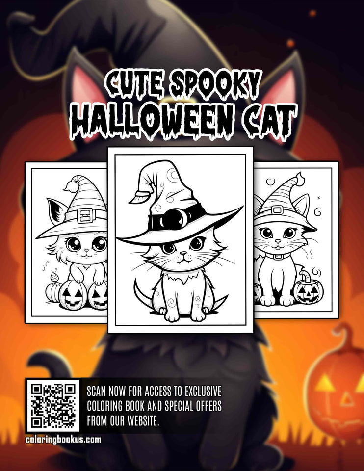 Cute Spooky Halloween Cat 30 Pages Printable Coloring Book