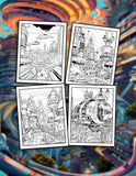 Futuristic City 30 Pages Printable Coloring Book