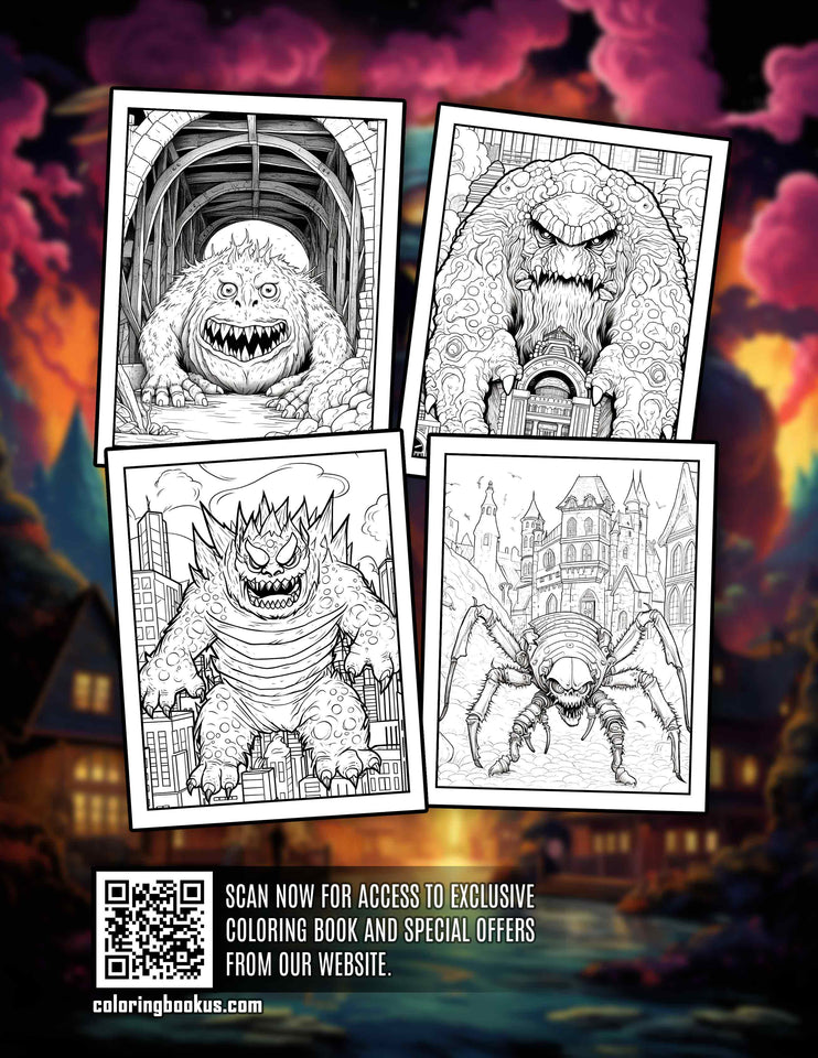 Giant Monster In City 30 Pages Printable Coloring Book