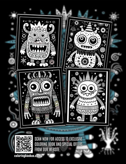 Midnight Doodles Monster 30 Pages Printable Coloring Book