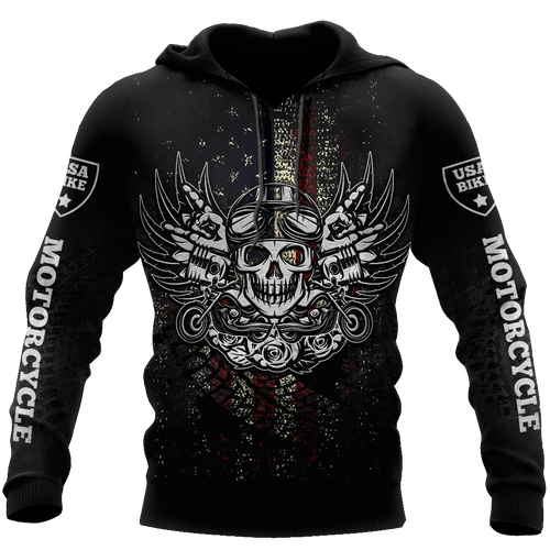 Unisex Hoodie All Over Print Skull Gifts Awesome Skull Motorbike Combo Unisex Hoodie